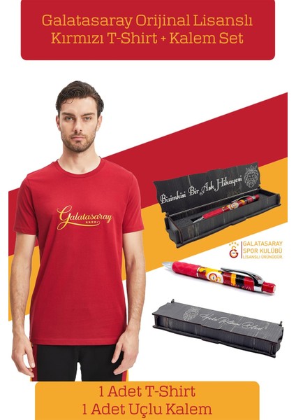 Orijinal Lisanslı Kırmızı Erkek T-Shirt + Uçlu Kalem Set Hediyelik Ahşap Kutulu fiyatları