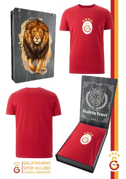 Orijinal Lisanslı Arma T-Shirt Gs Aslan Baskılı Hediyelik Ahşap Kutulu