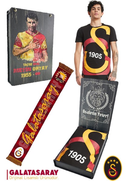 Orijinal Lisanslı Büyük Logolu T-Shirt + Akrilik Atkı Set Hediyelik Ahşap Kutulu
