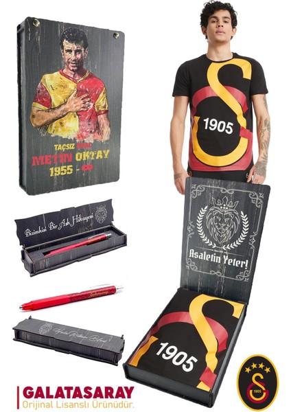 Orijinal Lisanslı Büyük Logolu T-Shirt + Uçlu Kalem Set Hediyelik Ahşap Kutulu