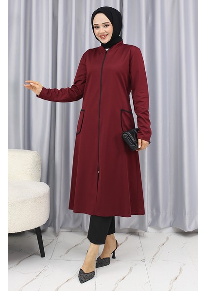 Cep Detaylı Fermuarlı Kap 1642-03 Bordo