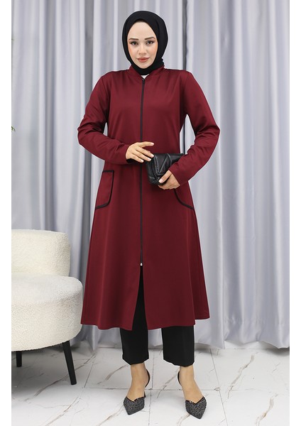Cep Detaylı Fermuarlı Kap 1642-03 Bordo fiyatları