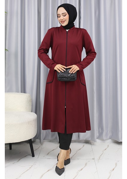 Cep Detaylı Fermuarlı Kap 1642-03 Bordo modelleri