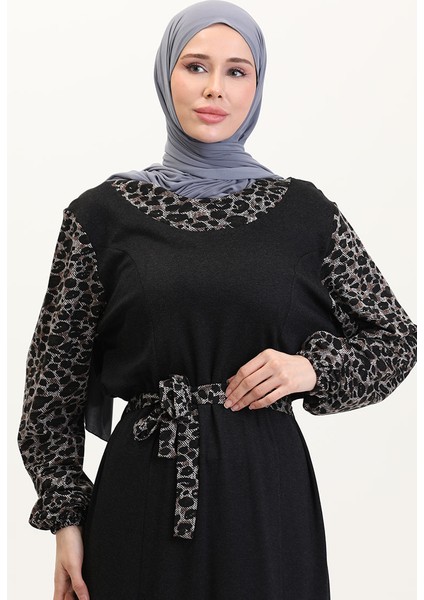 Kombinli Kuşaklı Elbise 4405C-02 Siyah Haki fiyatları