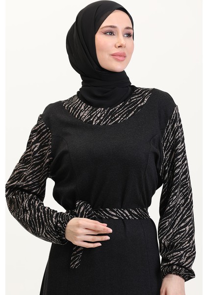 Kombinli Kuşaklı Elbise 4405A-01 Siyah modelleri