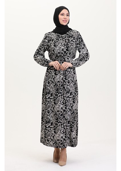 Kuşaklı Emrpime Süet Elbise 4582A-01 Siyah
