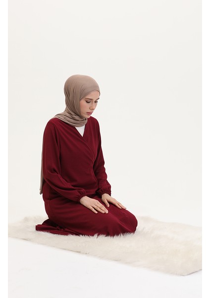 Bağlamalı Namaz Elbisesi 994488-10 Bordo modelleri