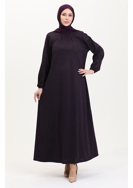 Kare Yaka Elbise 994907-04 Mürdüm