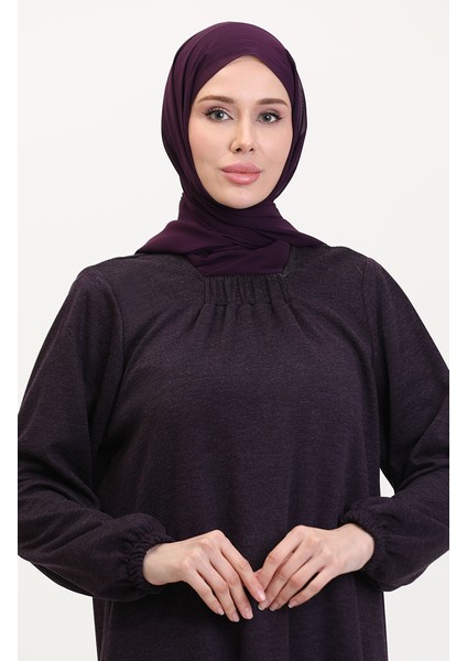 Kare Yaka Elbise 994907-04 Mürdüm modelleri