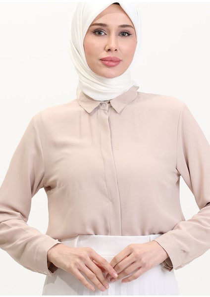 Düz Twill Eşarp 19096-02 Krem