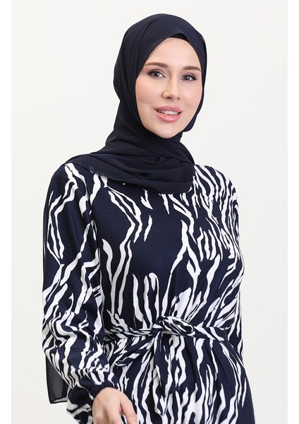 Kuşaklı Emrpime Süet Elbise 4582H-02 Lacivert modelleri