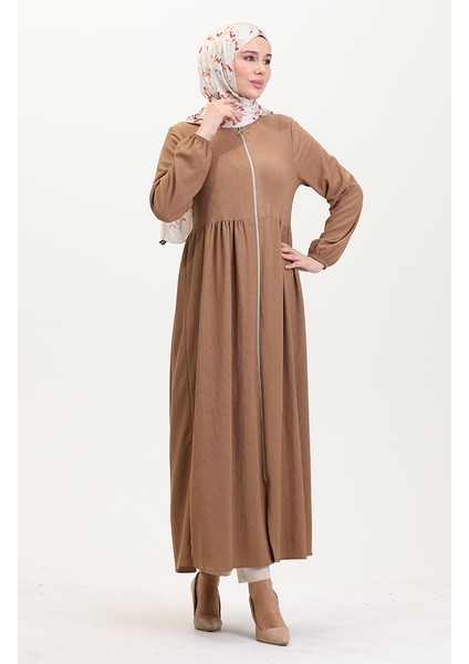 Kolu Lastikli Fermuarlı Ferace 5056-01 Sütlü Kahve