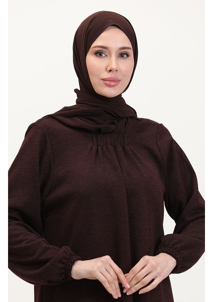 Kare Yaka Elbise 994907-06 Kahverengi modelleri