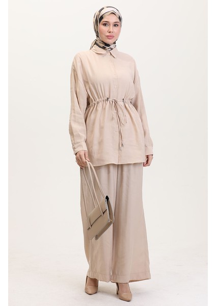 Modal Kumaş Tunik Pantolon Ikili Takım 4064-02 Bej