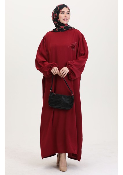 Broş Detaylı Elbise 0017-05 Bordo fiyatları