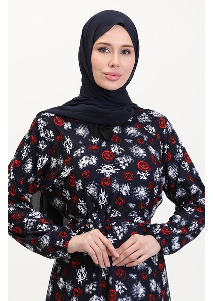 Kuşaklı Emrpime Süet Elbise 4582E-02 Lacivert modelleri