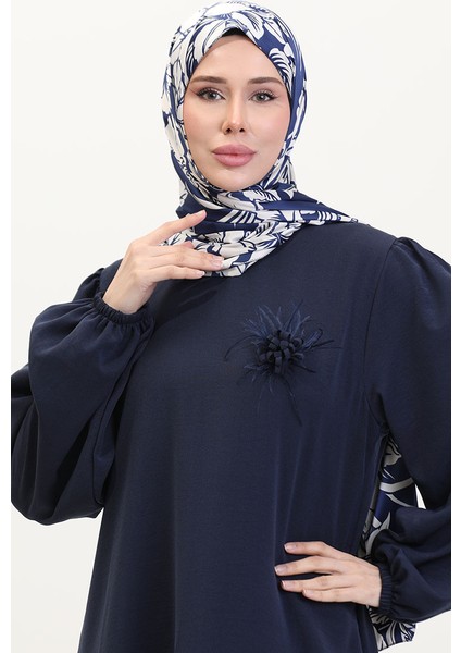 Broş Detaylı Elbise 0017-03 Lacivert modelleri