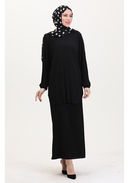 Piliseli Tunik Etek Ikili Takım 0015-07 Siyah