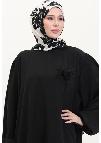 Broş Detaylı Elbise 0017-01 Siyah modelleri