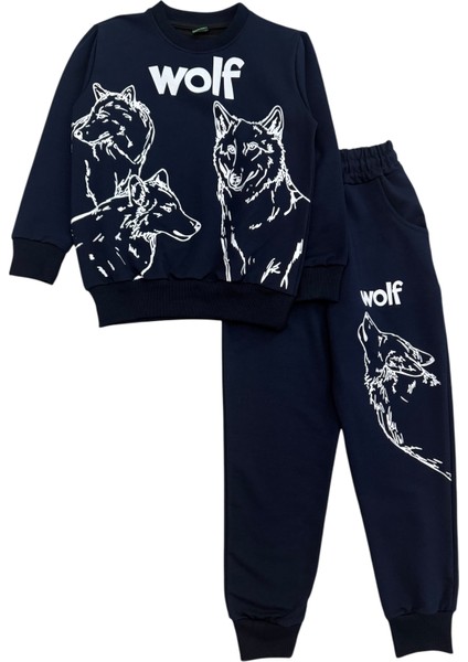 Erkek Çocuk Pamuklu Mevsimlik Lacivert Köpek Desenli Eşofman Takımı