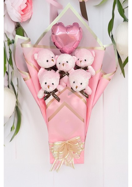 Sevgiliye LED Işıklı Özel Pembe Konsept Balonlu Romantik Peluş Ayıcık Buketi fırsatları