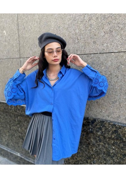 Bebe Kadın Sırtta Fisto Detaylı Oversize Gömlek