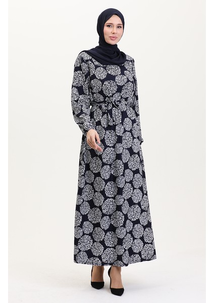 Kuşaklı Emrpime Süet Elbise 4582D-02 Lacivert