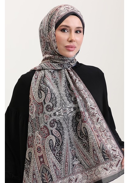 Karaca Etnik Desenli Koton Şal 81084-15 Siyah Krem