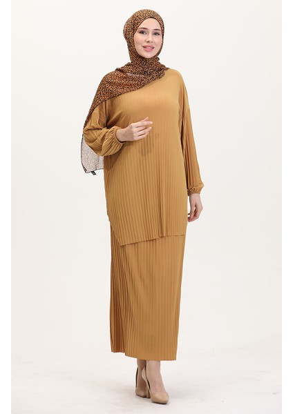 Piliseli Tunik Etek Ikili Takım 0015-03 Hardal