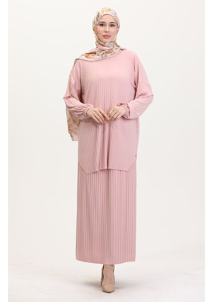 Piliseli Tunik Etek Ikili Takım 0015-04 Pudra