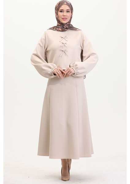 Scuba Kumaş Bluz Etek Ikili Takım 0021-03 Bej