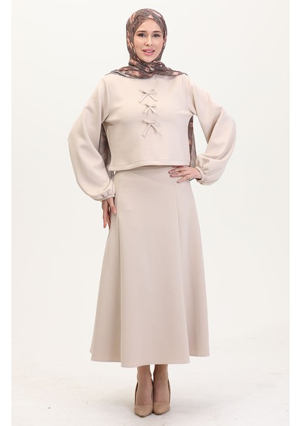 Scuba Kumaş Bluz Etek Ikili Takım 0021-03 Bej fiyatları