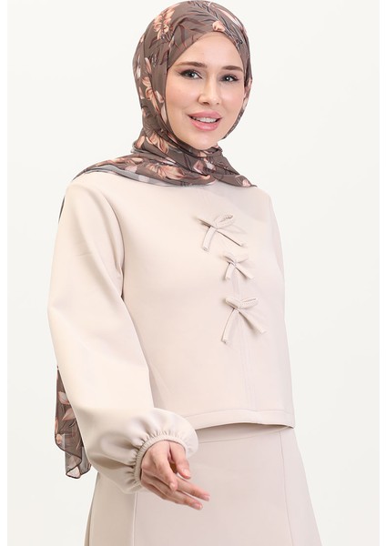 Scuba Kumaş Bluz Etek Ikili Takım 0021-03 Bej modelleri