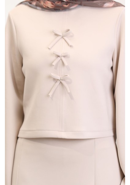 Scuba Kumaş Bluz Etek Ikili Takım 0021-03 Bej fırsatları