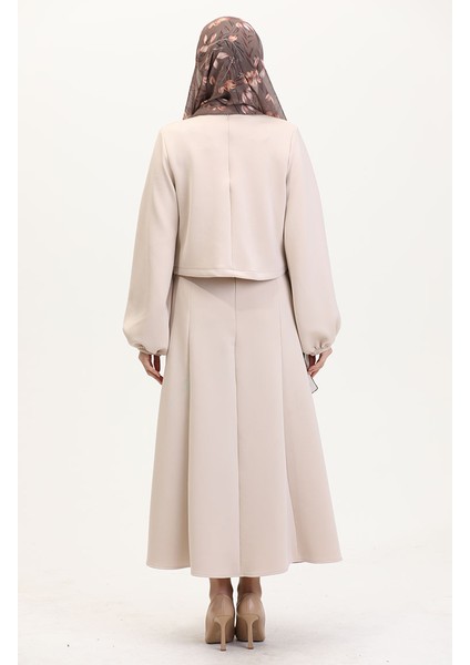 Scuba Kumaş Bluz Etek Ikili Takım 0021-03 Bej indirimleri