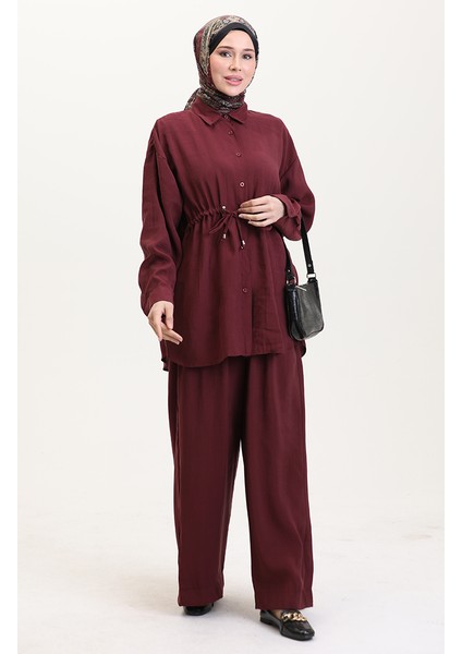 Modal Kumaş Tunik Pantolon Ikili Takım 4064-01 Bordo