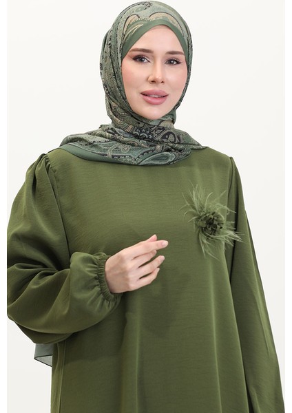 Broş Detaylı Elbise 0017-04 Haki modelleri