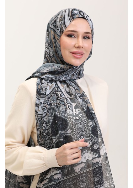Karaca Etnik Desenli Koton Şal 81086-09 Siyah Gri