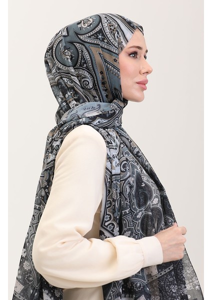Karaca Etnik Desenli Koton Şal 81086-09 Siyah Gri