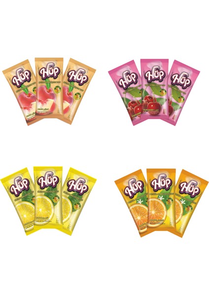Hüp Şeftali-Vişne-Limon-Portakal 9gr 4'lü Paket (12 Adet)