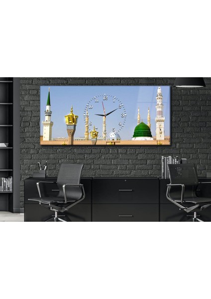 Yatay Ortadan Saatli Dini Temalı Cam Tablo YSOD026 fiyatları