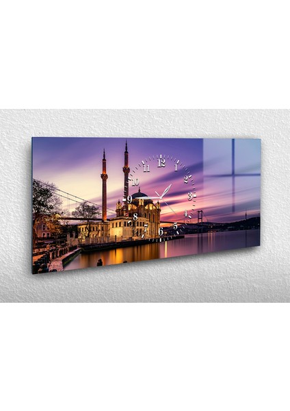 Yatay Ortadan Saatli Dini Temalı Cam Tablo YSOD001