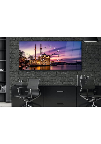 Yatay Ortadan Saatli Dini Temalı Cam Tablo YSOD001 fiyatları