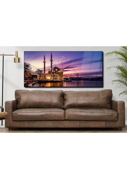 Yatay Ortadan Saatli Dini Temalı Cam Tablo YSOD001 modelleri