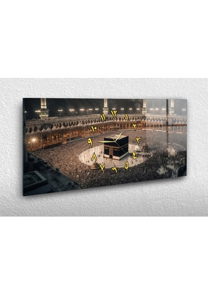 Yatay Ortadan Saatli Dini Temalı Cam Tablo YSOD089