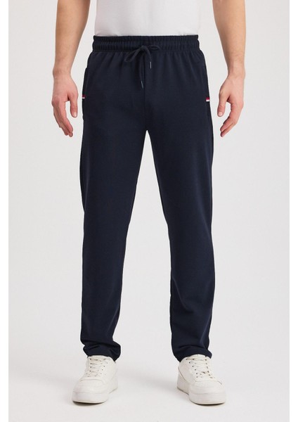 Lacivert Erkek Fermuarlı Cepli Nakış Detaylı Düz Paça Rahat Kesim Günlük Eşofman Altı fiyatları