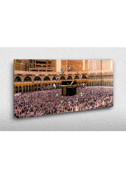 Yatay Ortadan Saatli Dini Temalı Cam Tablo YSOD030
