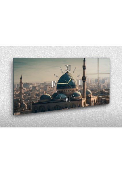 Yatay Ortadan Saatli Dini Temalı Cam Tablo YSOD112