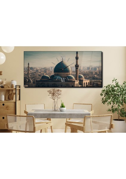 Yatay Ortadan Saatli Dini Temalı Cam Tablo YSOD112