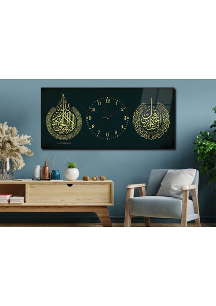 Yatay Ortadan Saatli Dini Temalı Cam Tablo YSOD085